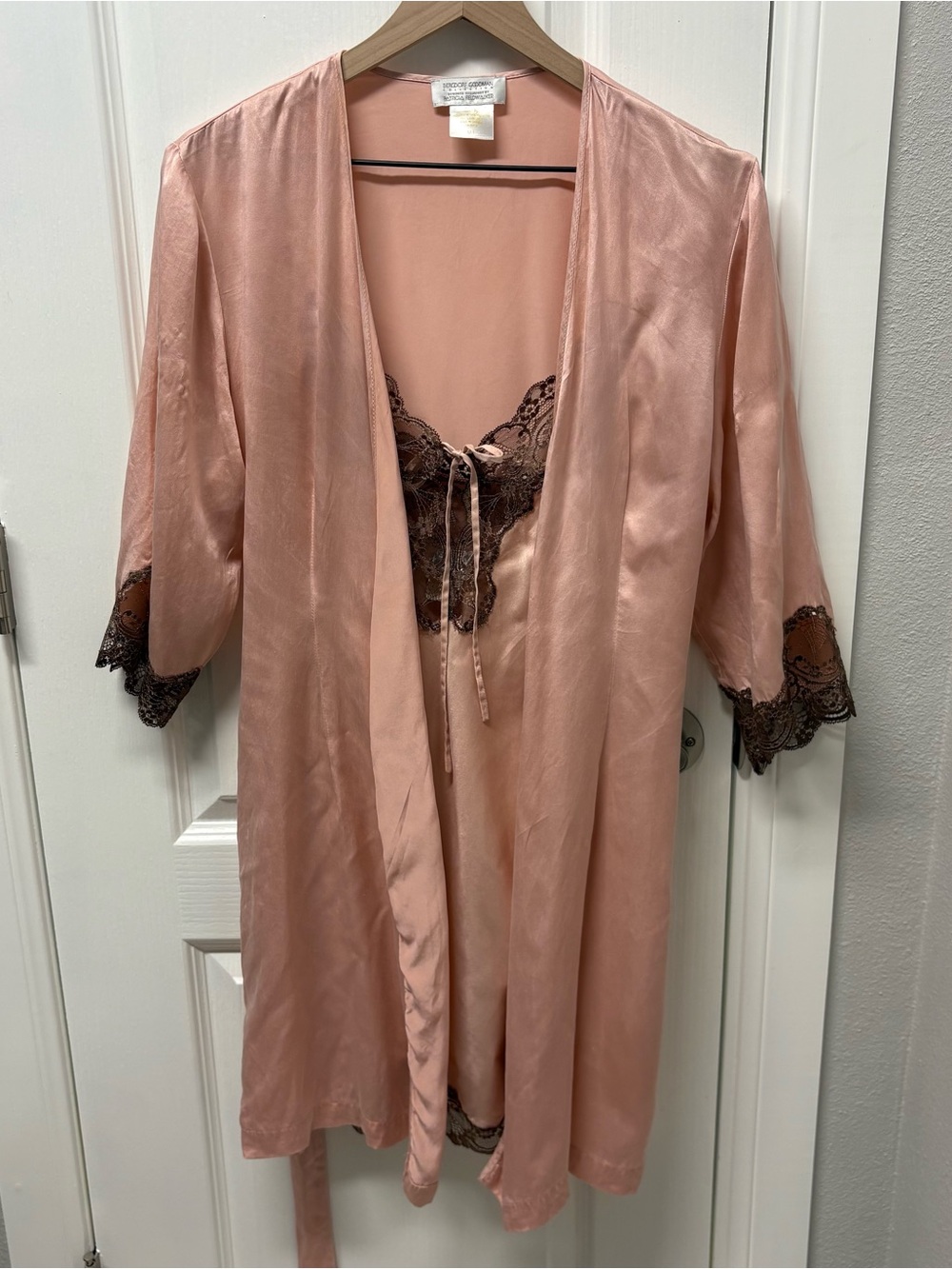 Vintage Patricia Fieldwalker Bergdorf Goodman Silk Robe & Chemise Pink M/L
